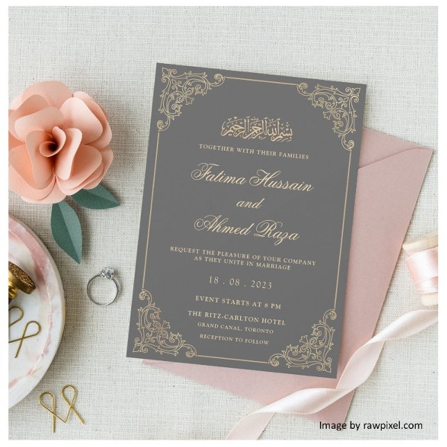 Charcoal Grey Islamic Muslim Wedding Invitation (Creator Uploaded)