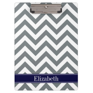Charcoal Grey Lg Chevron Navy Blue Name Monogram Clipboard