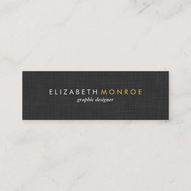 Charcoal Grey Linen Texture Sleek Simple Mini Business Card (Front)