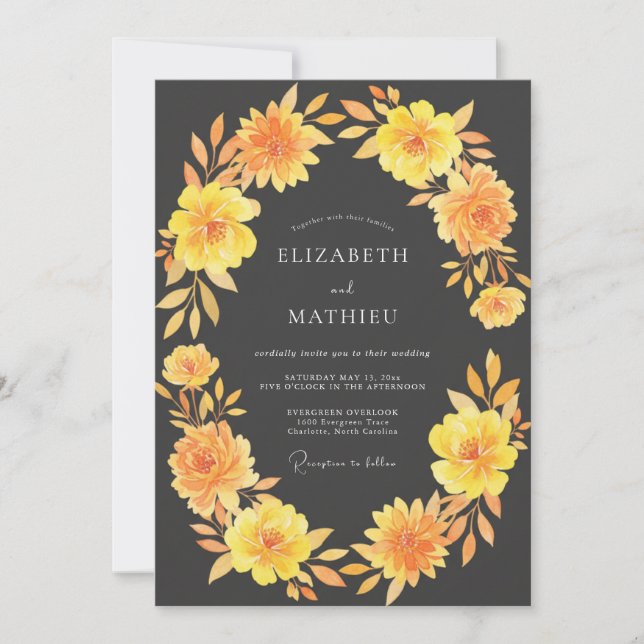 Charcoal Grey Luminous Fall Wedding Invitation (Front)