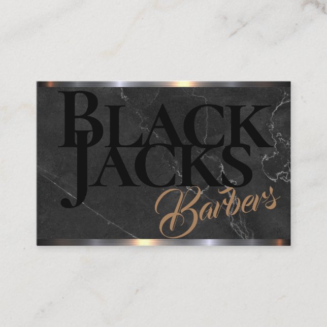 Charcoal Grey Marble Barber Shop on a Business Card (Front)