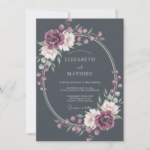 Charcoal Grey Midnight Botanical Wedding Invitation