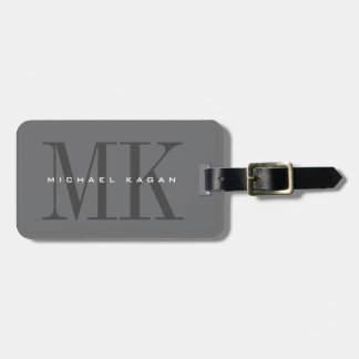 Charcoal Grey Minimalist with Dramatic Monogram Luggage Tag