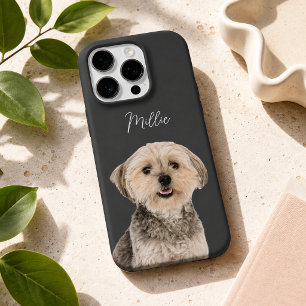 Charcoal Grey Modern Dog Photo and Script Name iPhone 16 Pro Case