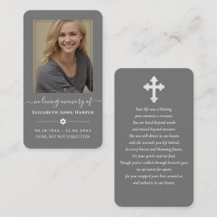 Charcoal Grey Modern Memorial Photo Prayer Card