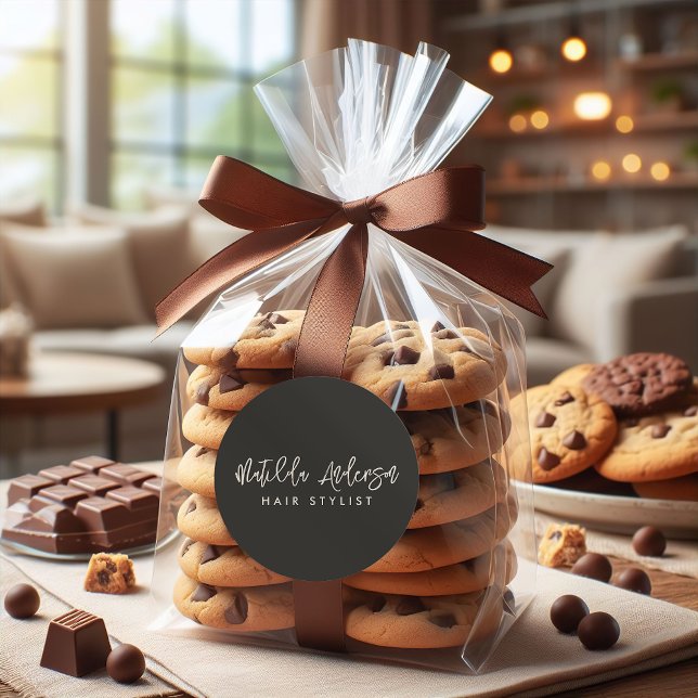 Charcoal grey modern minimal elegant script  classic round sticker (Creator Uploaded)