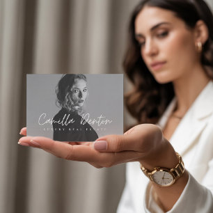 Charcoal Grey Modern Script Luxury Real Estate Business Card
