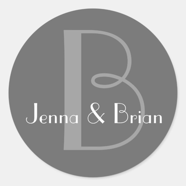 Charcoal Grey Monogram B First Names Classic Round Sticker (Front)