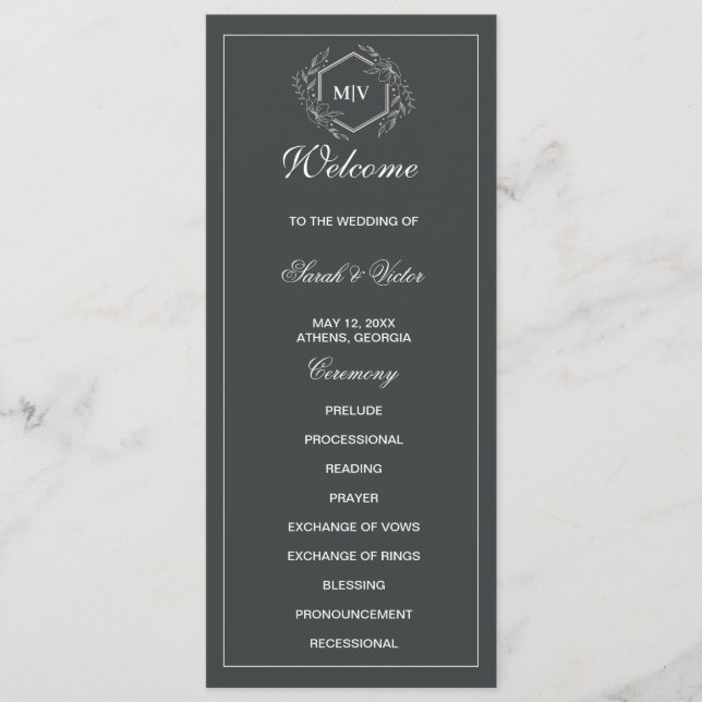 Charcoal Grey Monogram double side program card  (Front)