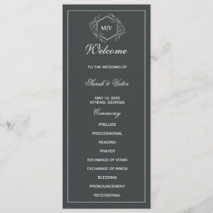 Charcoal Grey Monogram double side program card 