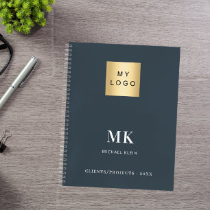 Charcoal grey monogram initials business notebook