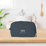 Charcoal grey monogram initials name dopp kit<br><div class="desc">Charcoal grey background,  white text. Personalise and add your monogram initials and full name.</div>
