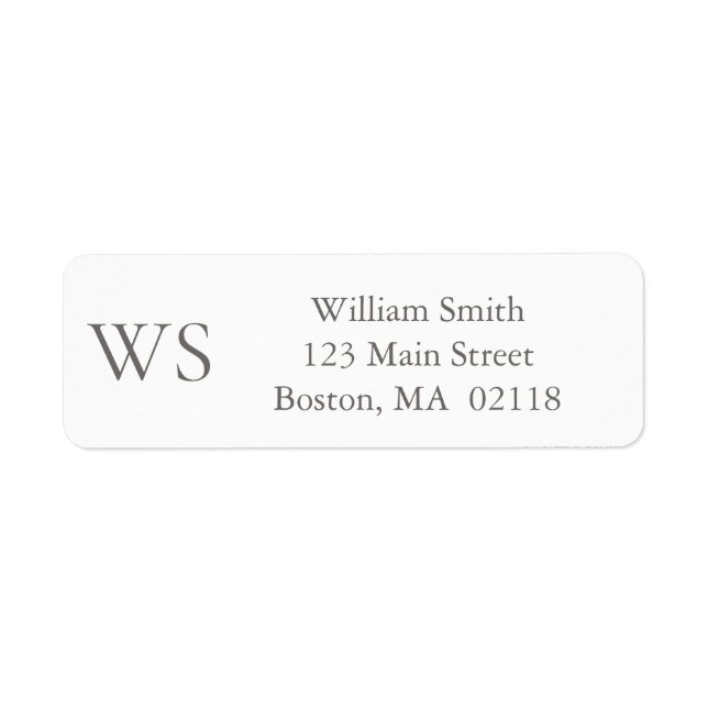 Charcoal Grey Monogram Return Address  Label (Front)