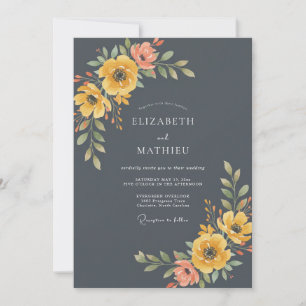 Charcoal Grey Moody Floral Wedding Invitation