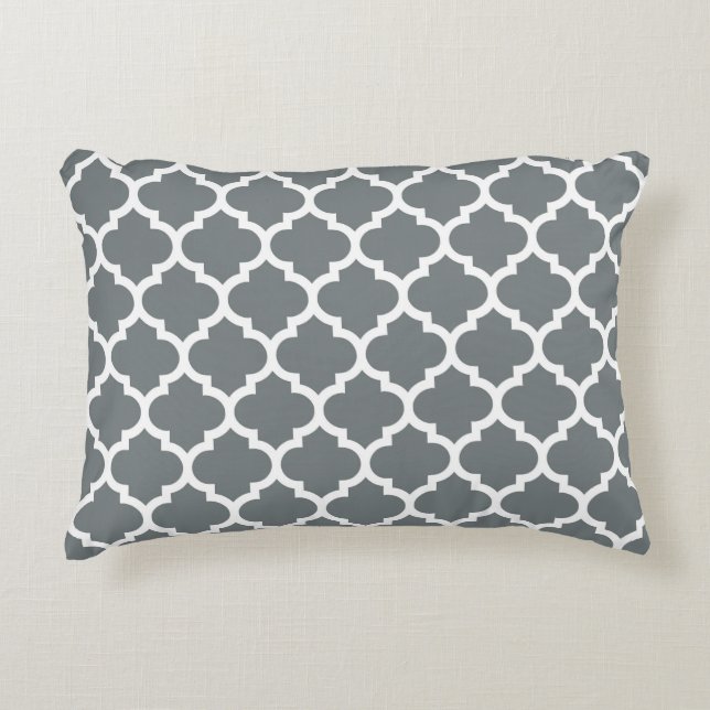 Charcoal Grey Moroccan Quatrefoil Pattern #5 Decorative Cushion (Front)