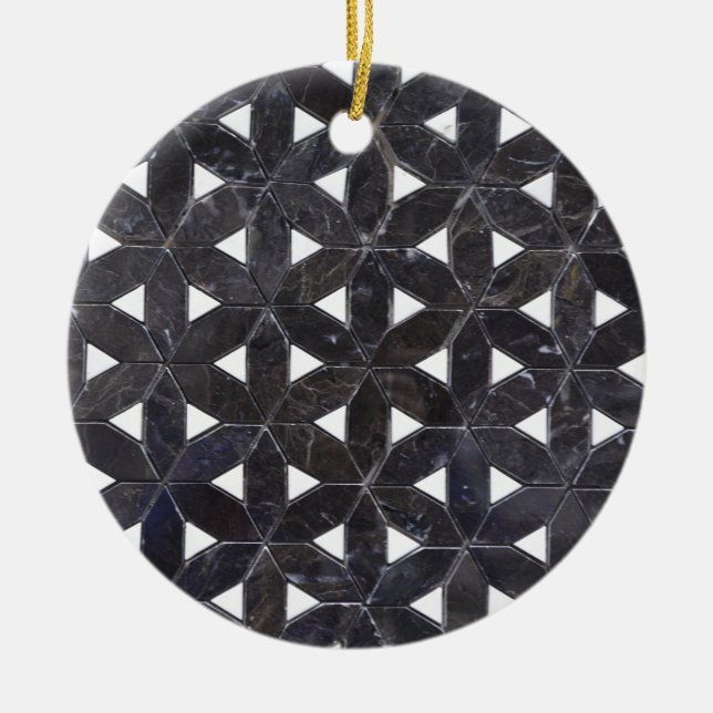 Charcoal Grey Mosaic |  flower of life pattern Ceramic Ornament (Front)