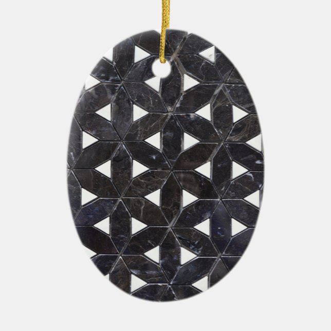 Charcoal Grey Mosaic |  flower of life pattern Ceramic Ornament (Front)