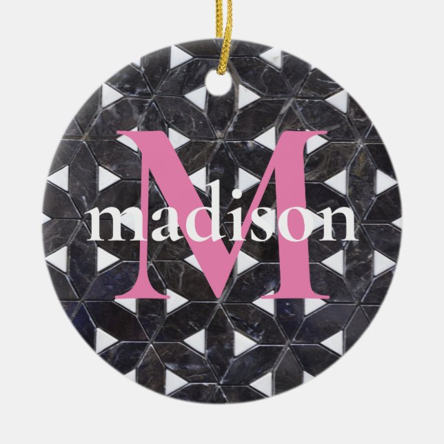 Charcoal Grey Mosaic |  flower of life pattern Ceramic Ornament (Front)