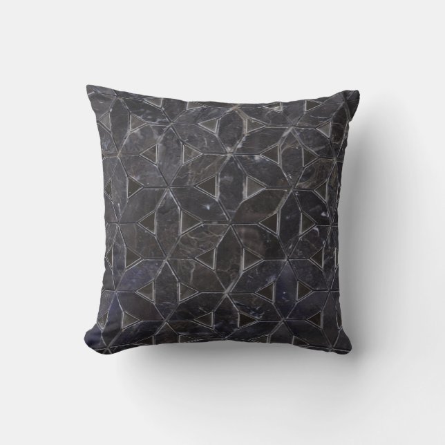Charcoal Grey Mosaic |  flower of life pattern Cushion (Front)