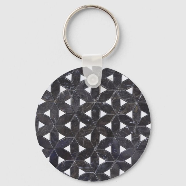 Charcoal Grey Mosaic |  flower of life pattern Key Ring (Front)
