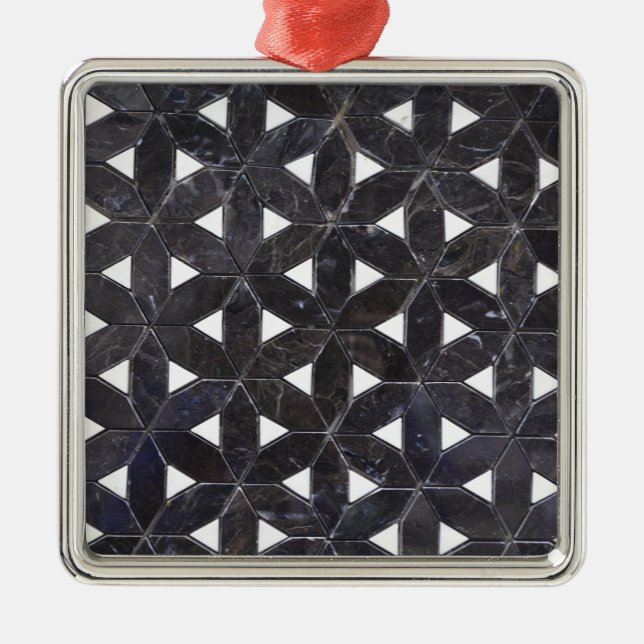 Charcoal Grey Mosaic |  flower of life pattern Metal Ornament (Front)