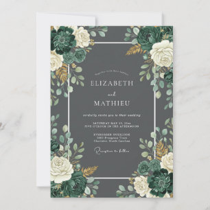 Charcoal Grey Noble Forest Wedding Invitation