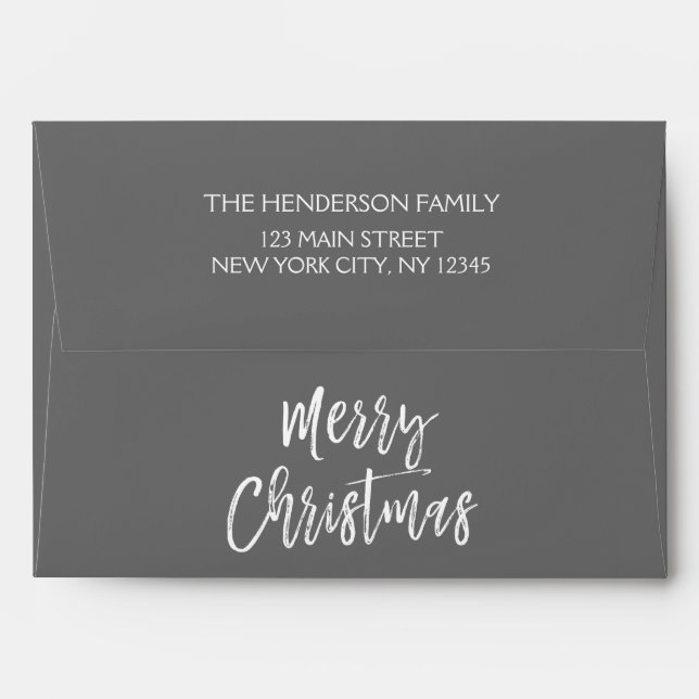 Charcoal Grey or Silver Christmas Script Holiday Envelope (Back (Top Flap))