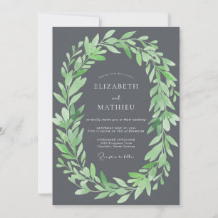 Charcoal Grey Organic Woodland Wedding Invitation