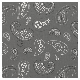 Charcoal Grey Paisley Western Bandanna Print Fabric