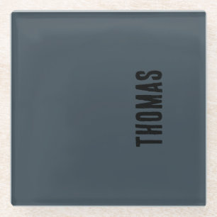 Charcoal Grey Personalised Minimalist Name Glass Coaster