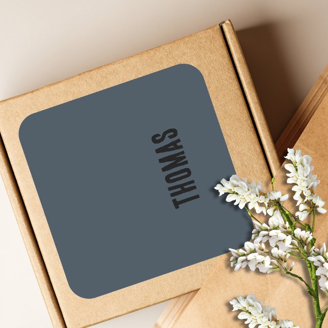 Charcoal Grey Personalised Minimalist Name Square Sticker (Creator Uploaded)
