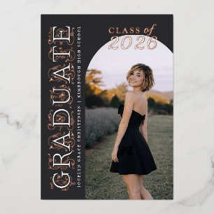 Charcoal Grey Photo Graduation Rose Gold