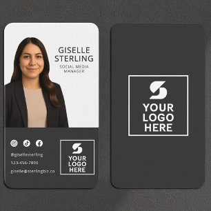 Charcoal Grey Photo Logo Portrait Modern  Business Card