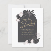  Charcoal Grey Pink Roses Wedding SAVE THE DATE