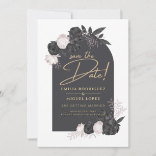 Charcoal Grey Pink Roses Wedding SAVE THE DATE Invitation