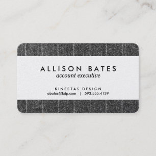 Charcoal Grey Pinstripe Tweed Slate Black Fabric Business Card