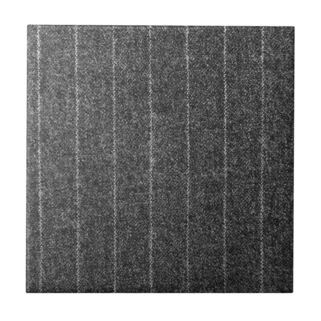 Charcoal Grey Pinstripe Tweed Slate Black Fabric Ceramic Tile (Front)