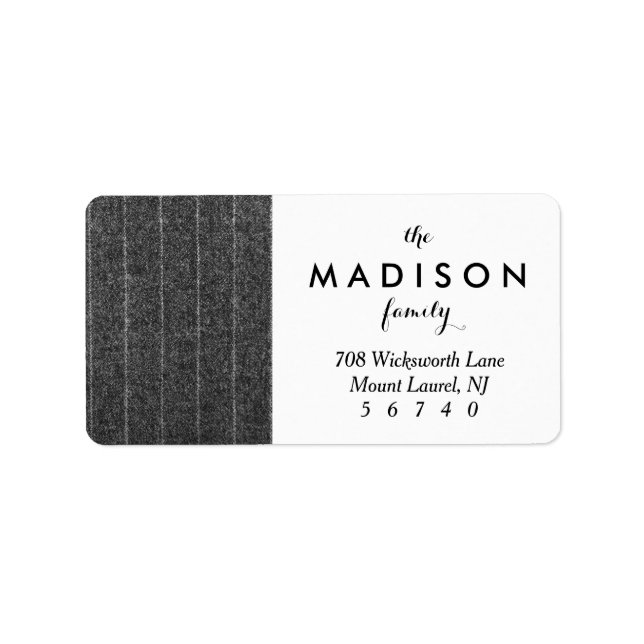 Charcoal Grey Pinstripe Tweed Slate Black Fabric Label (Front)
