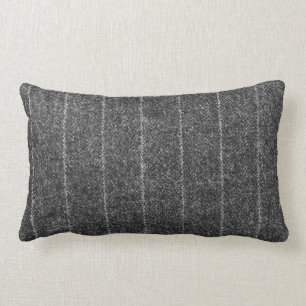 Charcoal Grey Pinstripe Tweed Slate Black Fabric Lumbar Cushion