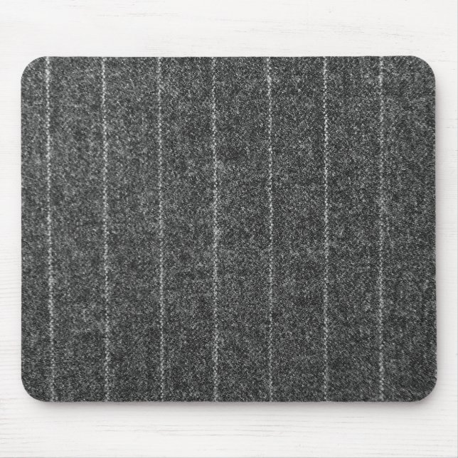 Charcoal Grey Pinstripe Tweed Slate Black Fabric Mouse Pad (Front)