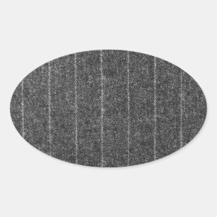 Charcoal Grey Pinstripe Tweed Slate Black Fabric Oval Sticker