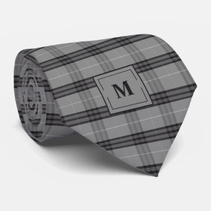 Charcoal Grey Plaid Monogrammed Tie