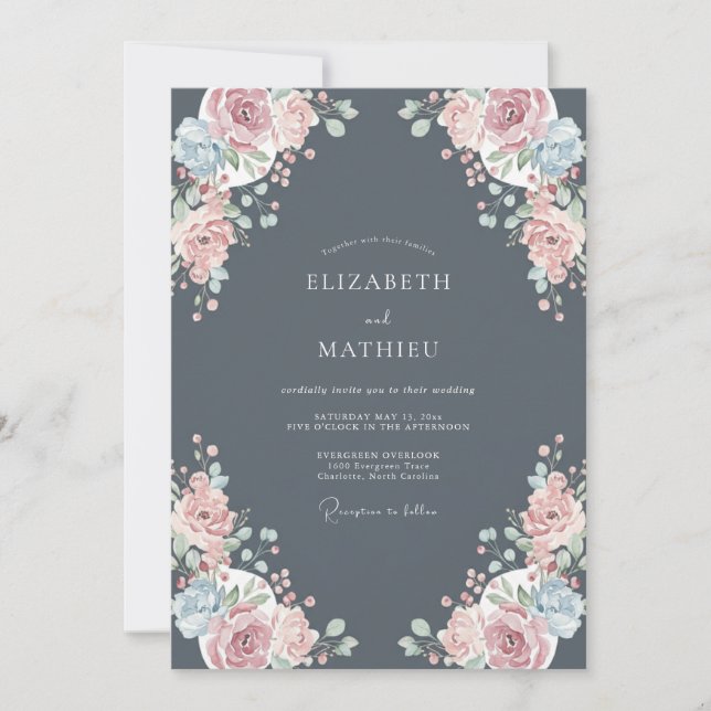 Charcoal Grey Poetic Winter Wedding Invitation (Front)