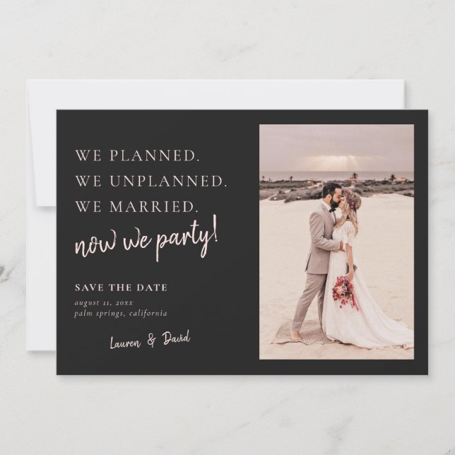 Charcoal Grey Post Wedding Update Save the Date (Front)