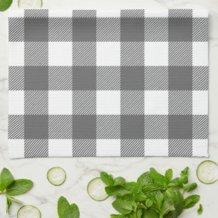 Charcoal Grey Preppy Buffalo Check Plaid Tea Towel