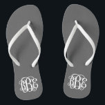 Charcoal Grey Preppy Script Monogram Thongs<br><div class="desc">PLEASE CONTACT ME BEFORE ORDERING WITH YOUR MONOGRAM INITIALS IN THIS ORDER: FIRST, LAST, MIDDLE. I will customise your monogram and email you the link to order. Please wait to purchase until after I have sent you the link with your customised design. Cute preppy flip flip sandals personalised with a...</div>