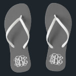 Charcoal Grey Preppy Script Monogram Thongs<br><div class="desc">PLEASE CONTACT ME BEFORE ORDERING WITH YOUR MONOGRAM INITIALS IN THIS ORDER: FIRST, LAST, MIDDLE. I will customise your monogram and email you the link to order. Please wait to purchase until after I have sent you the link with your customised design. Cute preppy flip flip sandals personalised with a...</div>