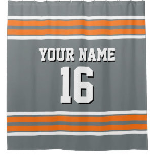 Charcoal Grey Pumpkin Orange Stripes Sports Jersey Shower Curtain