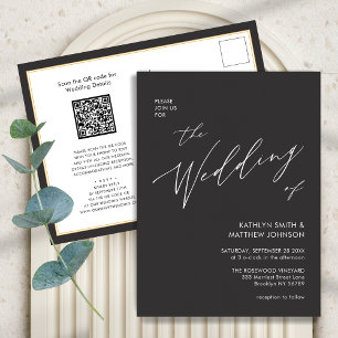 Charcoal Grey QR Code All In One Modern Wedding Invitation Postcard