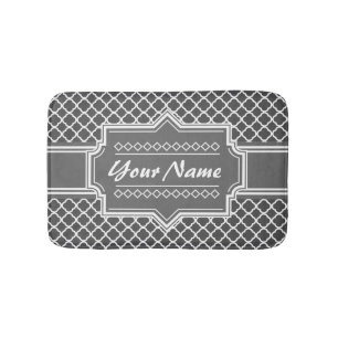 Charcoal Grey Quatrefoil Custom Personalised Name Bath Mat